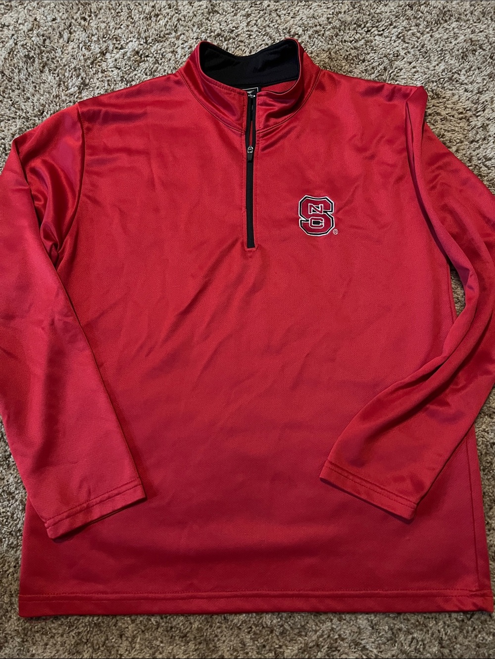 Men's Red Quarter-Zip Pullover with NC State Logo